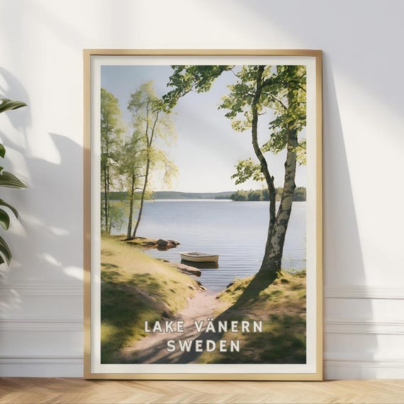 Lake Vnern Sweden Poster Scandinavian Nature Wall Art Peaceful Nordic Landscape Print Swedish Lakeside Decor Boating Artwork