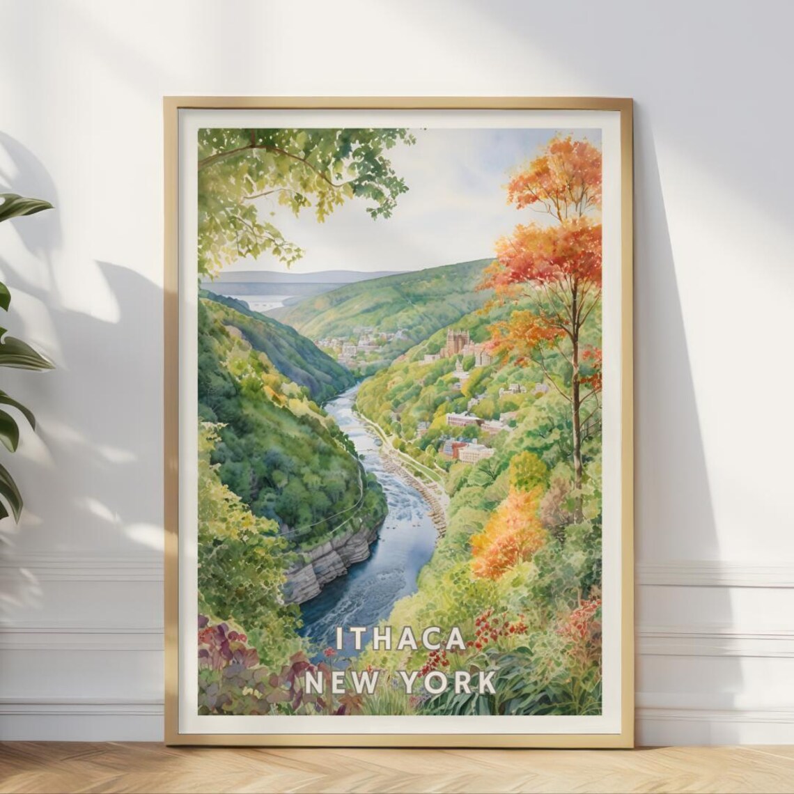 Ithaca New York, Autumn Landscape Travel Poster