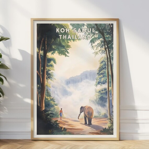 Koh Samui Thailand Jungle Elephant Travel Poster