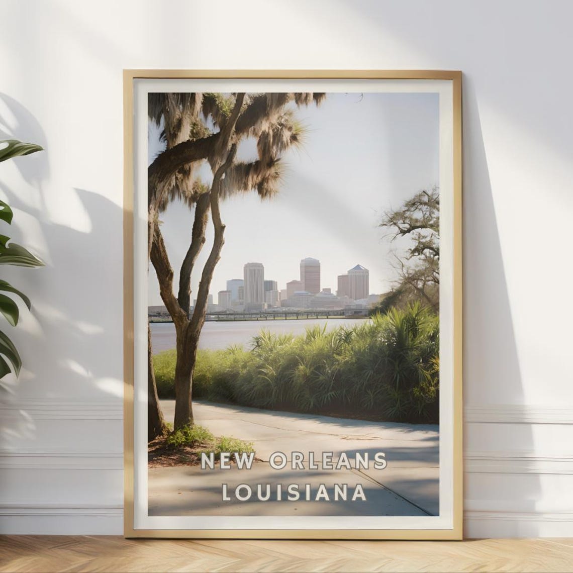 New Orleans Louisiana Poster Mississippi River Skyline Art Southern Usa Travel Print Crescent City Wall Decor Louisiana Home Art