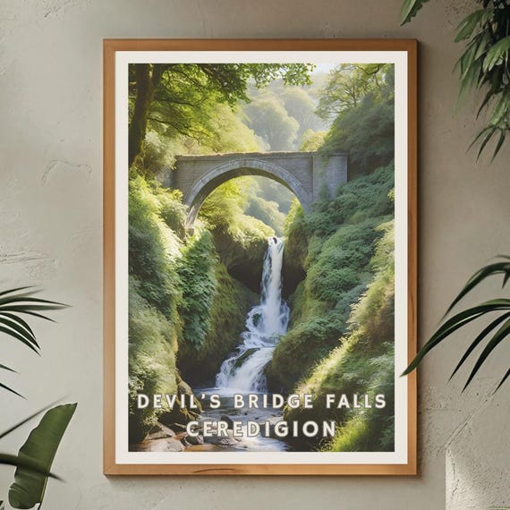 Devils Bridge Falls Poster Ceredigion Wales Wall Art Scenic Waterfall Print Nature Lovers Decor Uk Travel Landscape Bedroom Or Office