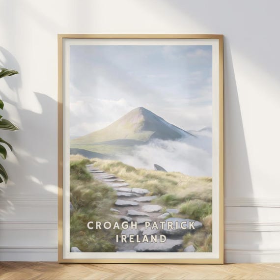Croagh Patrick Ireland Poster Irish Mountain Print Hiking Trail Wall Art Pilgrimage Landscape Nature Adventure Decor Home Office Nature
