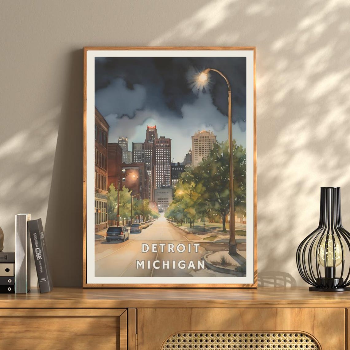 Detroit Michigan Poster Nighttime Cityscape Wall Art Urban Night Skyline Print Detroit Street Midwest Decor Michigan Travel Gift - Image 3