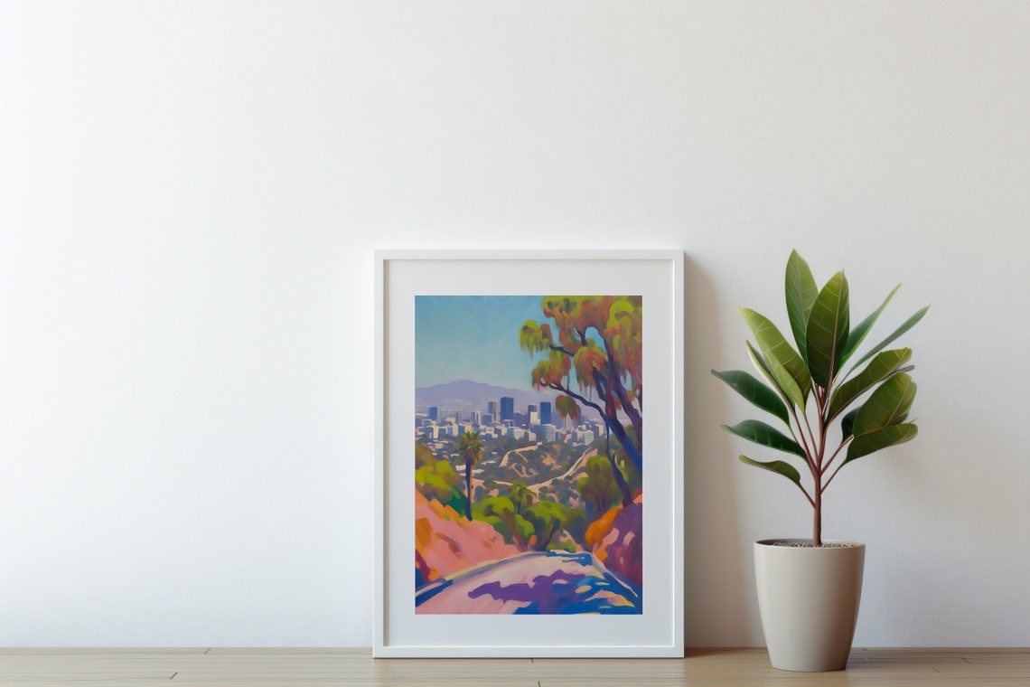 Colorful Runyon Canyon Pastel Art Poster Los Angeles Skyline View - Image 4