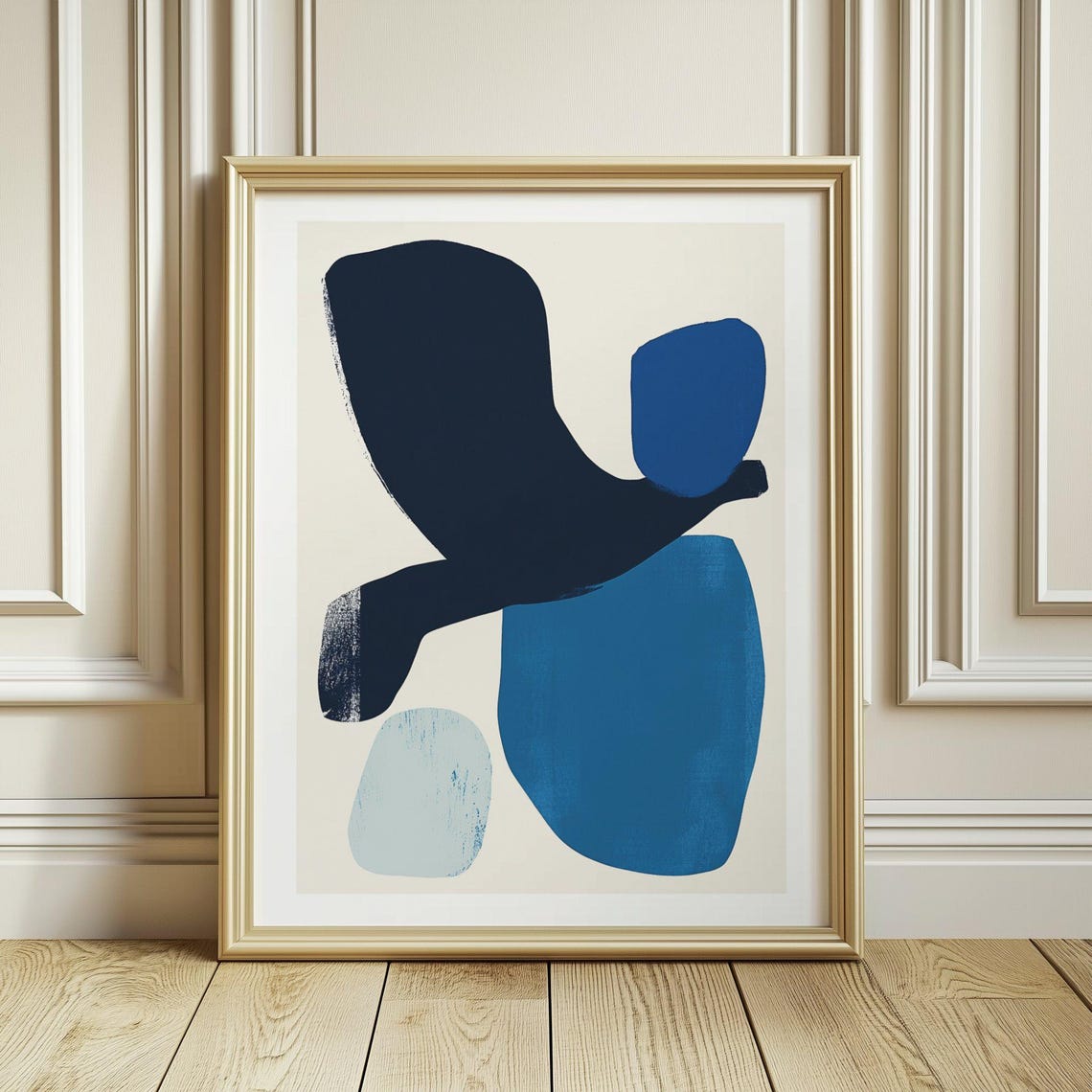 Navy Cobalt and Pale Blue Organic Forms Modern Abstract Poster - Image 4