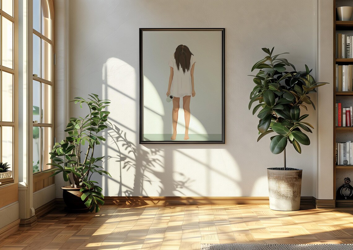 Tired Mom Morning Coffee Barefoot Woman Minimalist Art Poster - Image 4