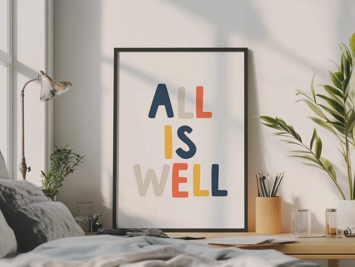 All Is Well Colorful Retro Typography Inspirational Family Poster - Image 3