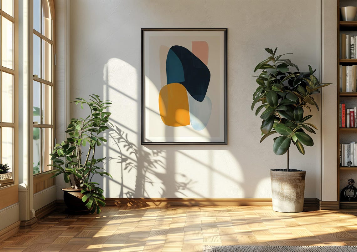 Pastel Abstract Shapes Navy Teal Mustard Blush Minimalist Poster - Image 3