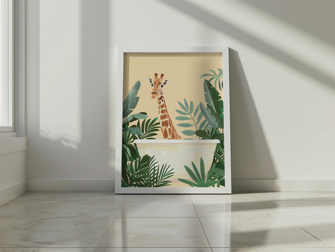 Giraffe In Bathtub Jungle Safari Maximalist Animal Decor Wall Art - Image 2