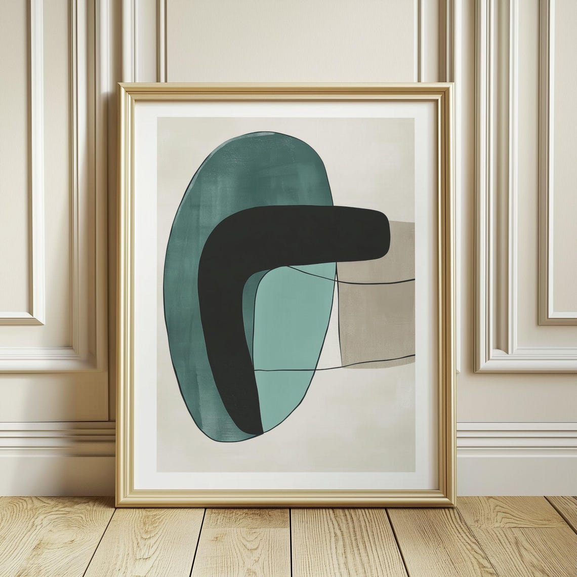 Teal Green and Black Hooked Shape Modern Minimalist Abstract Poster - Image 3