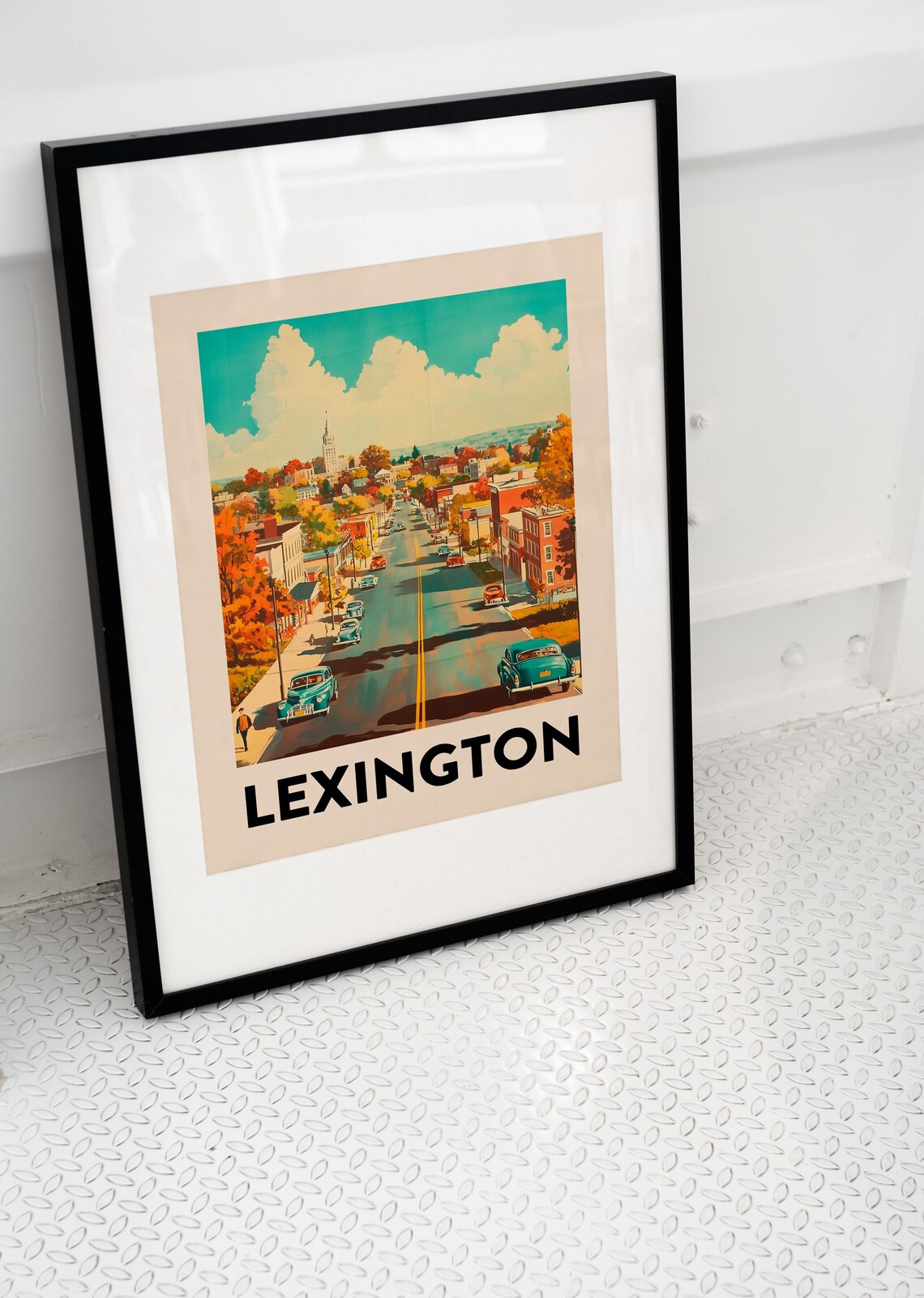 Lexington Retro Travel Autumn Main Street Vintage Car Art Poster - Image 4