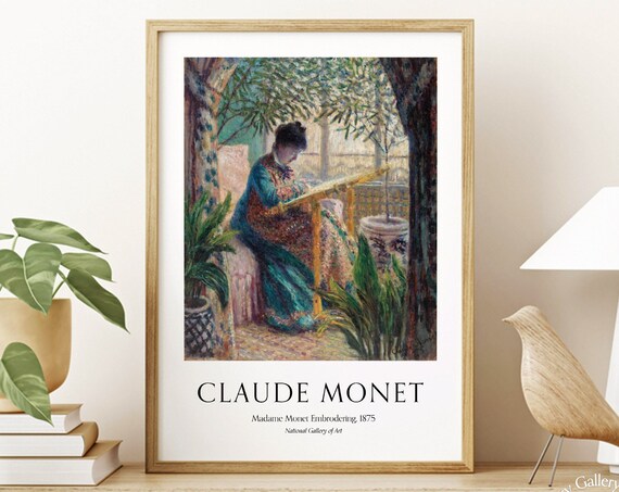 Claude Monet Madame Monet Embroidering Vintage Impressionist Poster