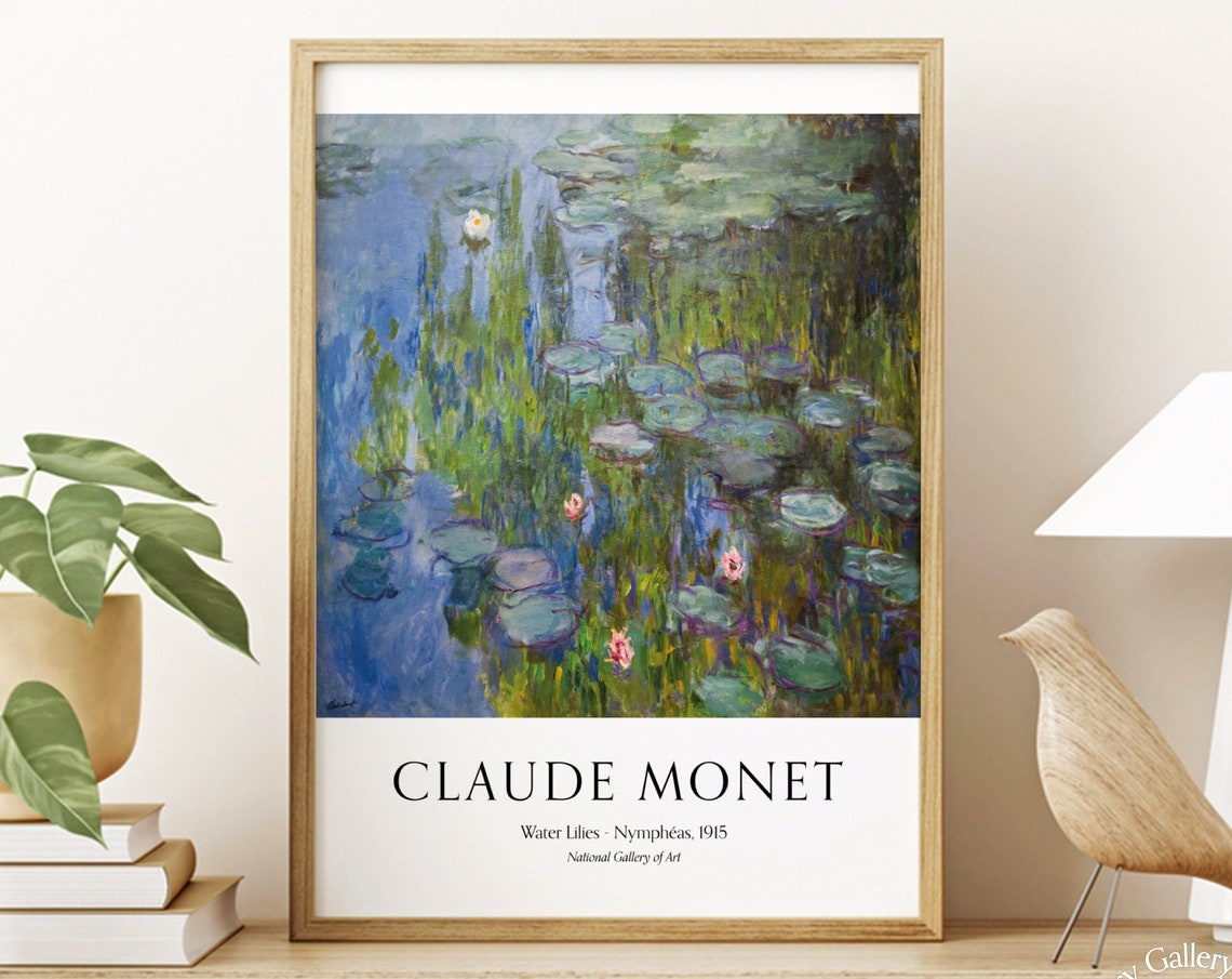 Cloude Monet Poster Water Lilies Nymphas Impressionist Painting Fine Art Print Living Room Decor Eclectic Wall Art Gift Idea