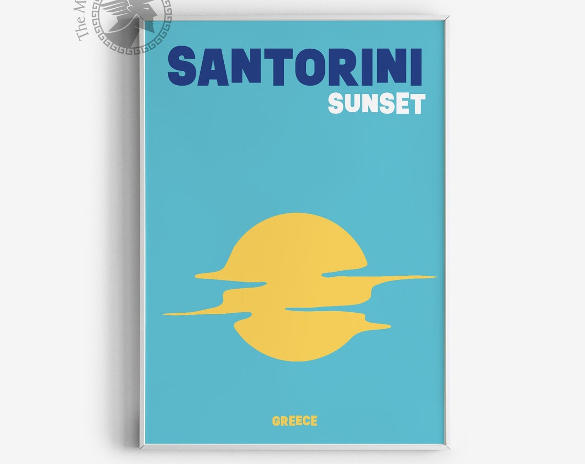 Santorini Sunset Greece Turquoise Abstract Sun Travel Poster