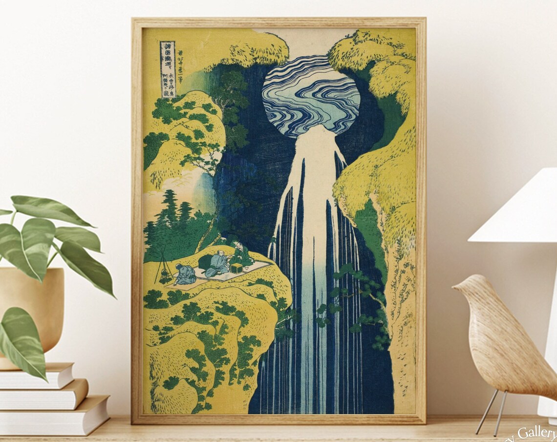 Hokusai Amida Waterfall Vintage Woodblock Art Print
