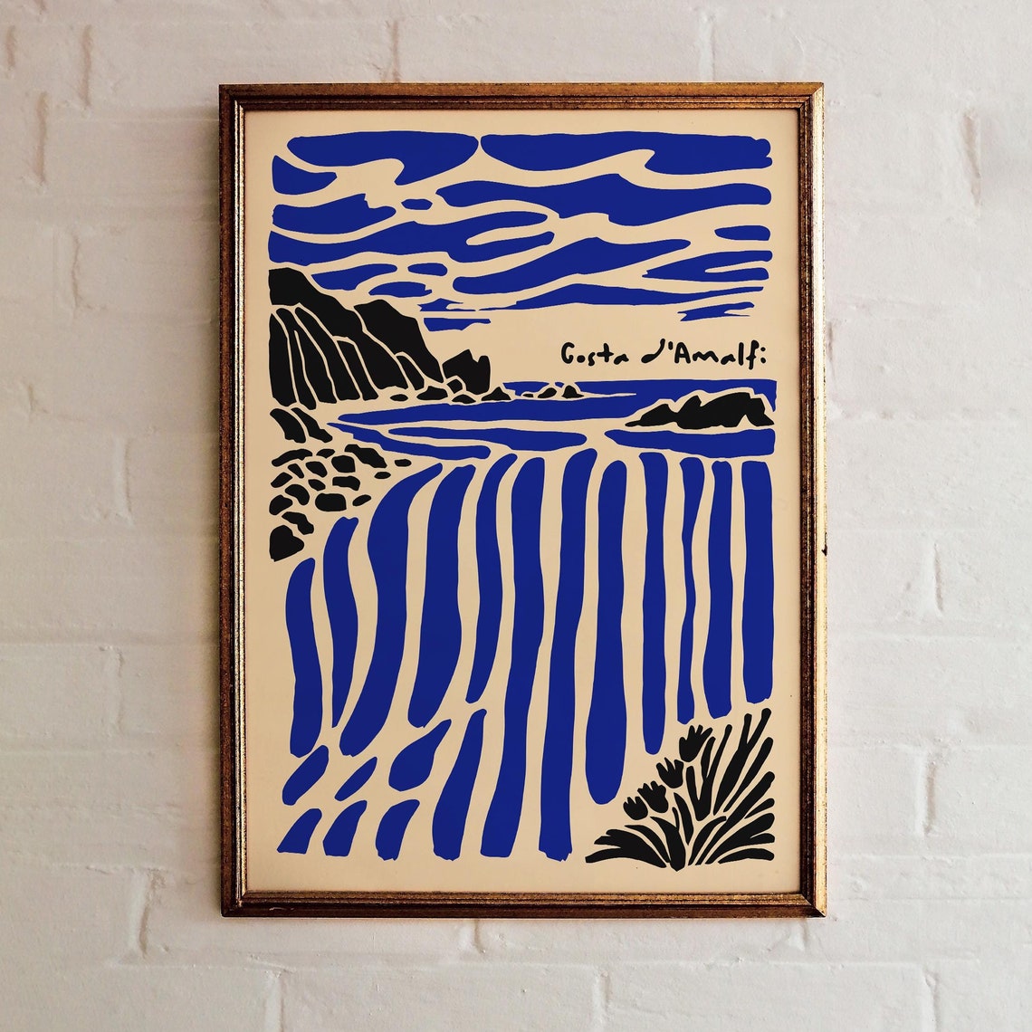 Costa DAmalfi Abstract Blue Wave Italian Coastline Art Poster