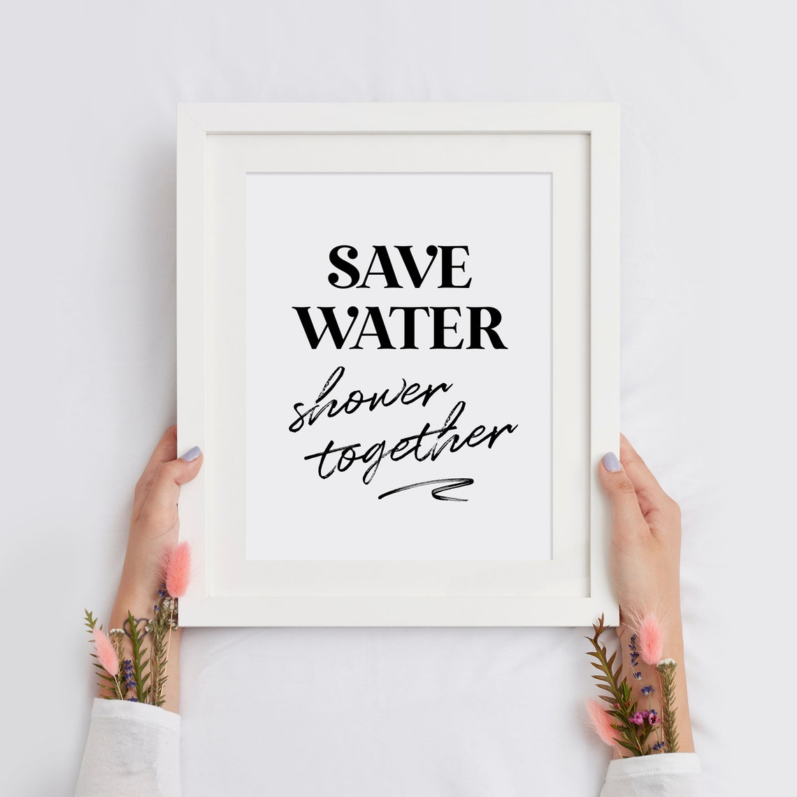 Save Water Shower Together Funny Couple Bathroom Typography Wall Art - Image 2