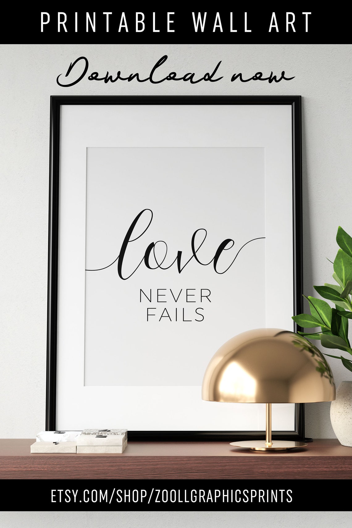 Love Never Fails Script Wedding Anniversary Quote Home Decor Poster - Image 4