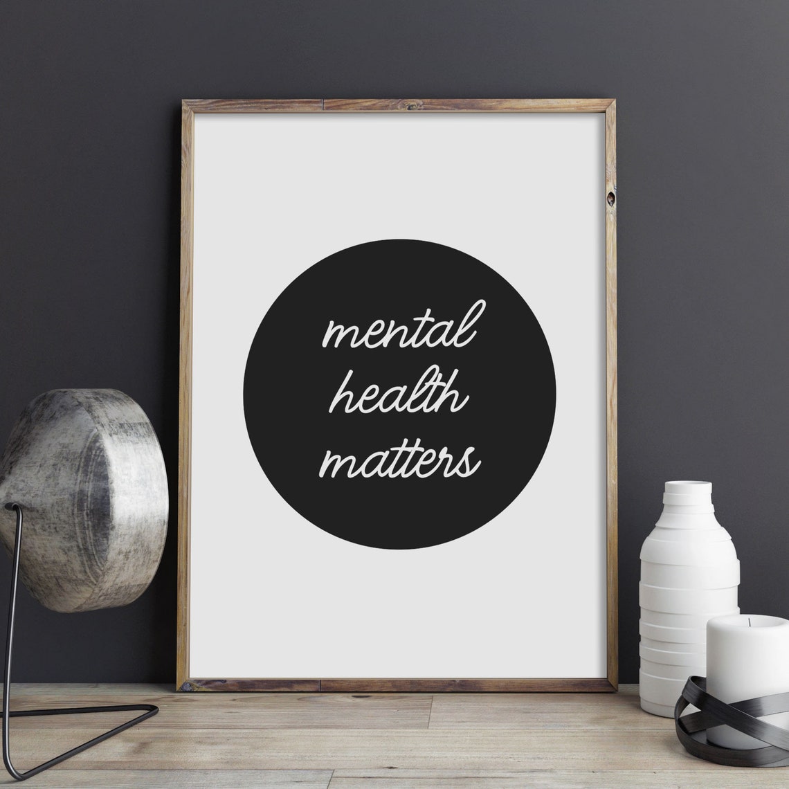 Mental Health Matters Script Black Circle Typography Wall Art - Image 3