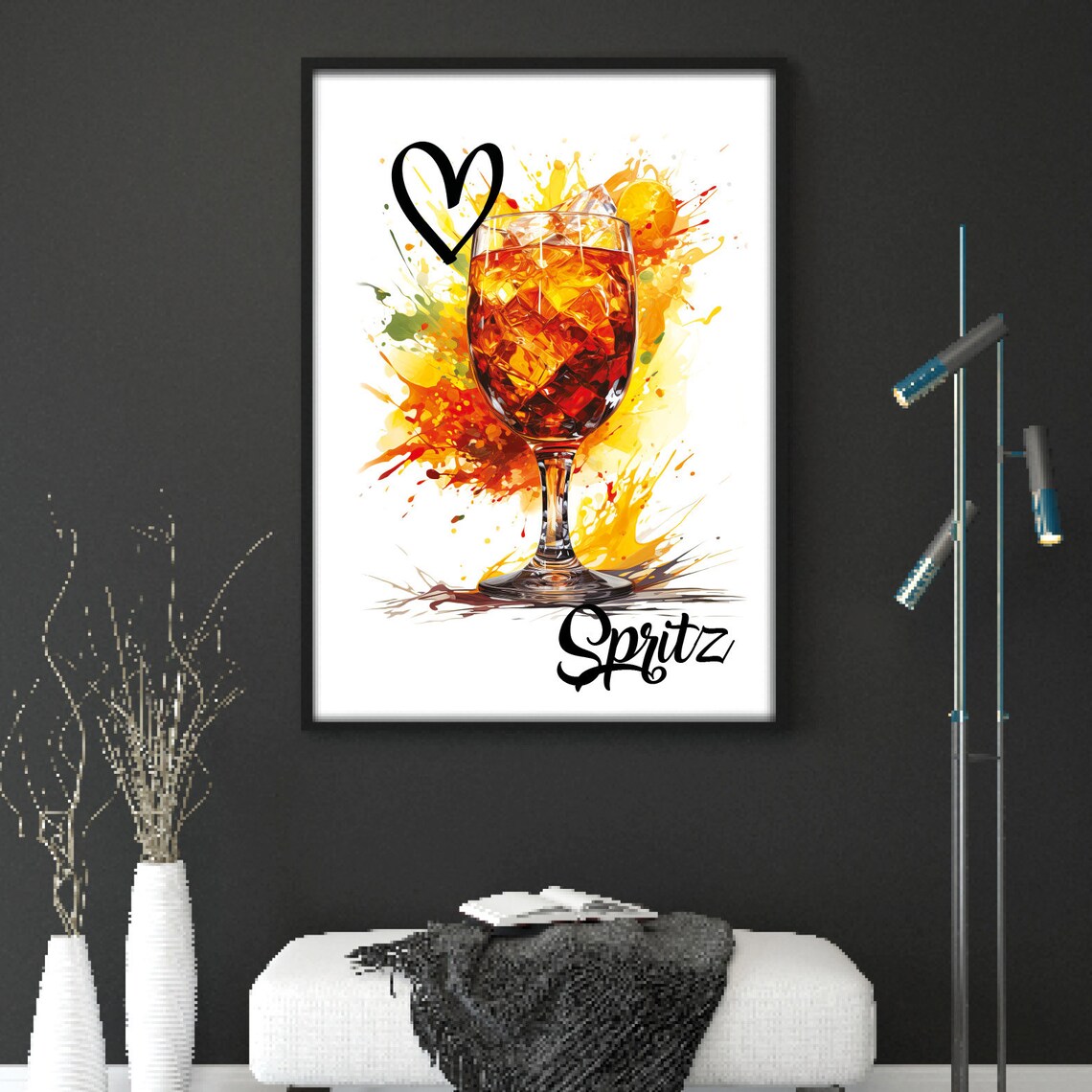 Love Spritz Cocktail Glass Watercolor Splash Heart Bar Art Poster - Image 2