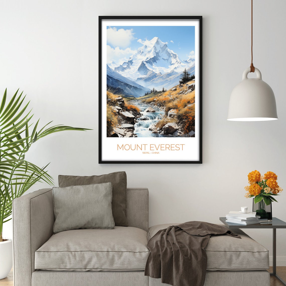 Mount Everest Watercolor Snow Peak Rocky Stream View Alpine Poster - Image 2