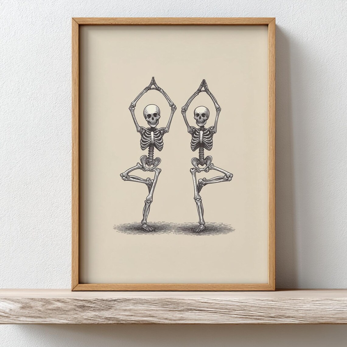 Halloween Skeleton Yoga Print Funny Spooky Season Wall Art Skeletons Doing Whimsical Goth Poster Prints