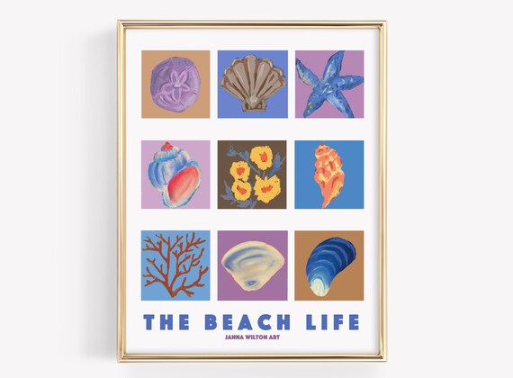The Beach Life Seashell Grid Janna Wilton Coastal Art Poster