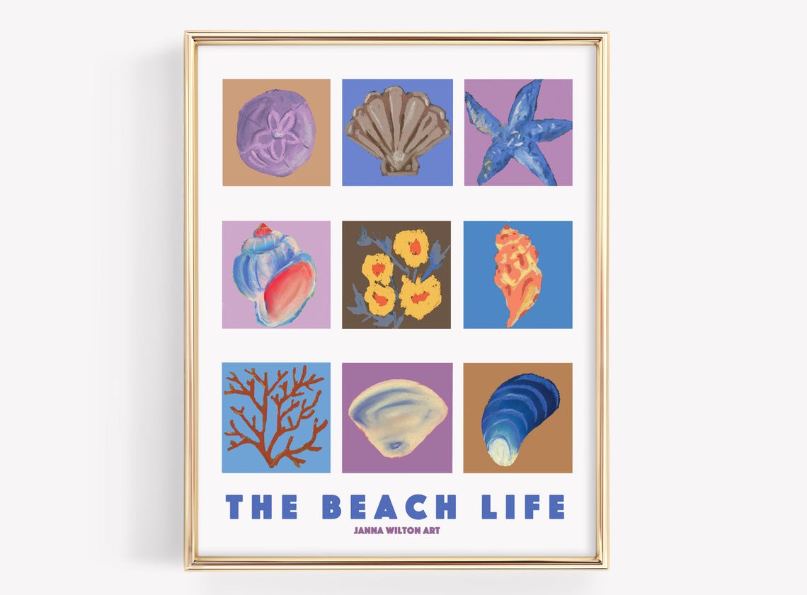 The Beach Life Seashell Grid Janna Wilton Coastal Art Poster
