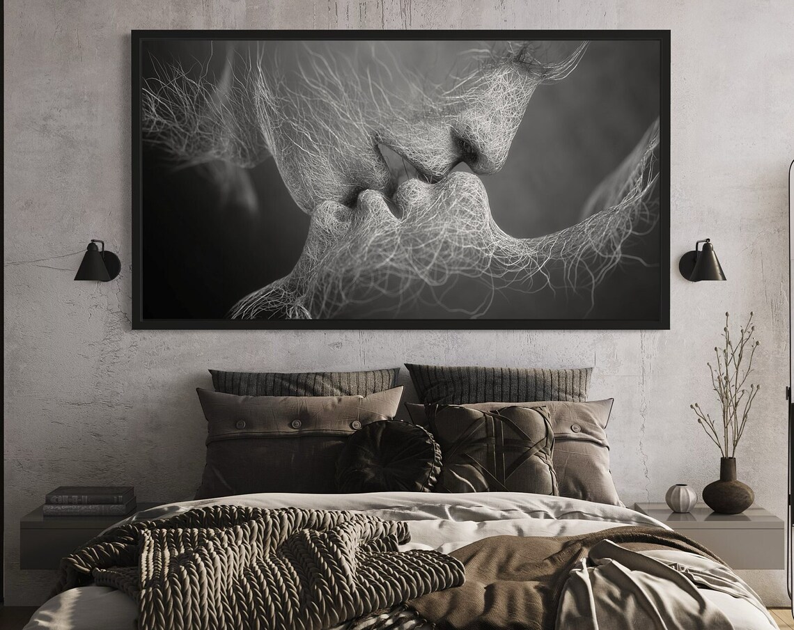 Ethereal Black White Kiss Smoke Lovers Romantic Drama Art Poster