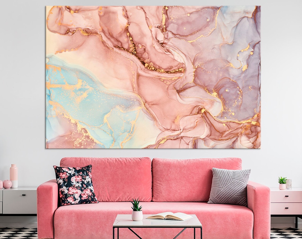 Pink Marble Gold Accents Abstract Fluid Pastel Luxury Decor Poster