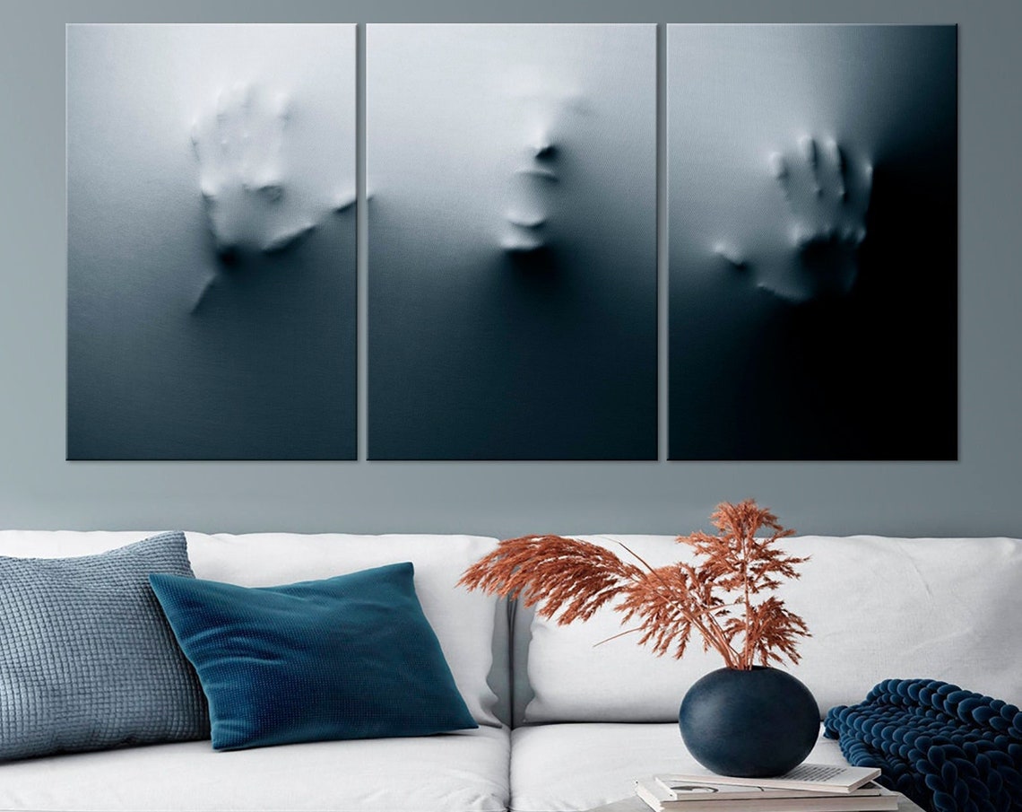Mystic Face Behind Dark Veil Moody Triptych Canvas Art Poster