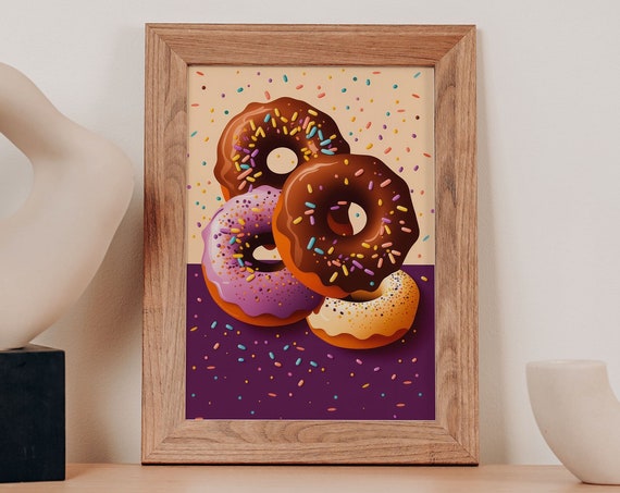 Doughnut Bakery Poster Food Print Vintage Kitchen Decor Food Illustration Chef Print Bar Art Exhibition Poster Retro Cafe Wall Art