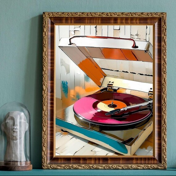 Retro Vinyl Record Art, Vintage Style Surreal Decor