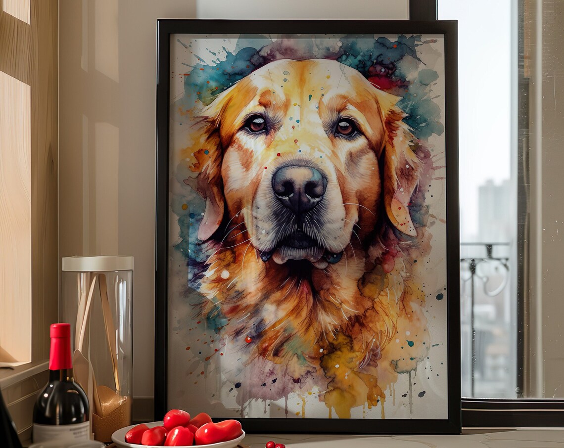 Golden Retriever Painting Wall Art Poster Gift Watercolor Colorful Animal Painting Illustration Nature Wall Art Home Decor
