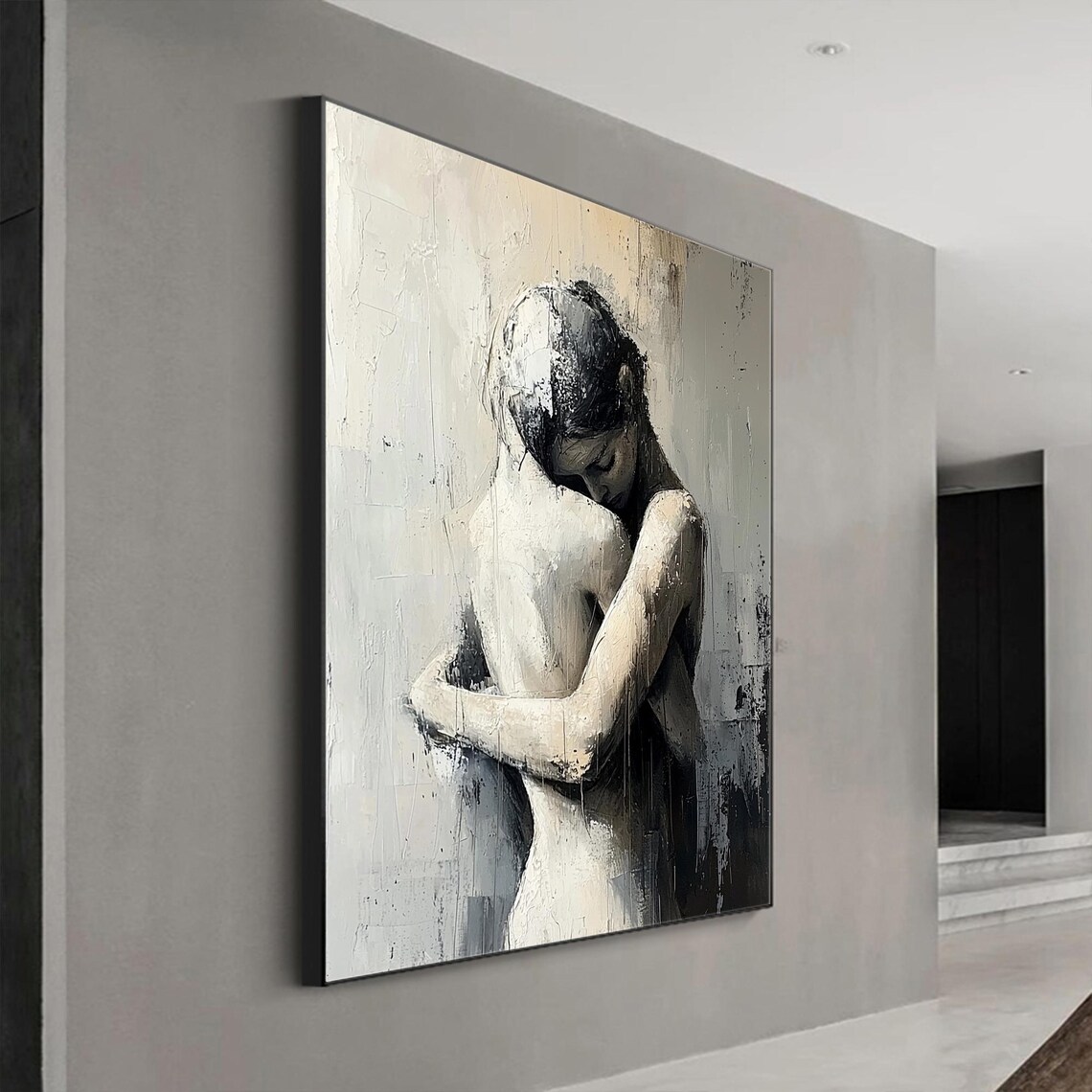 Abstract Grey Woman Embrace Portrait Art Print - Image 8