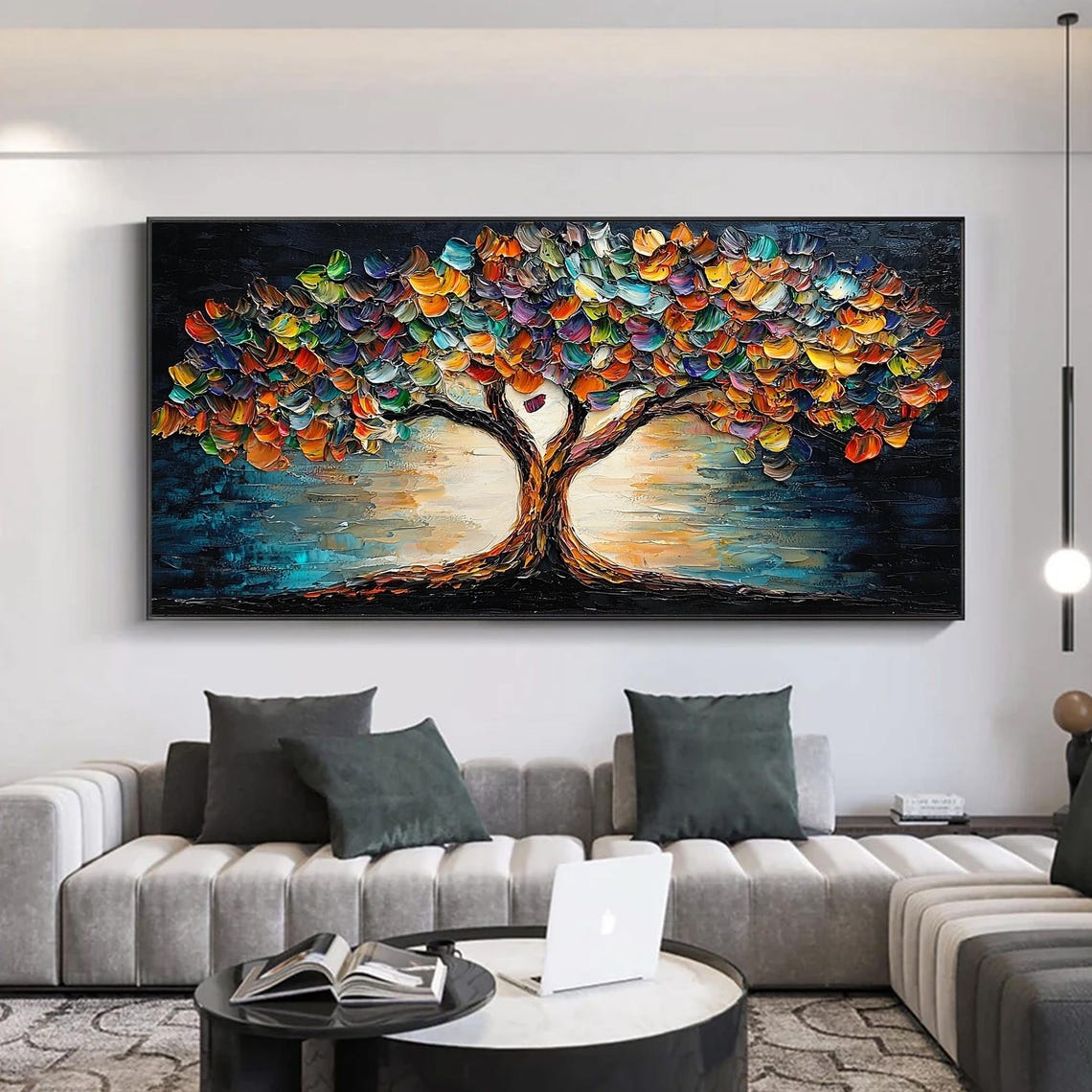 Colorful Tree of Life Dark Night Water Reflection Art Poster - Image 7