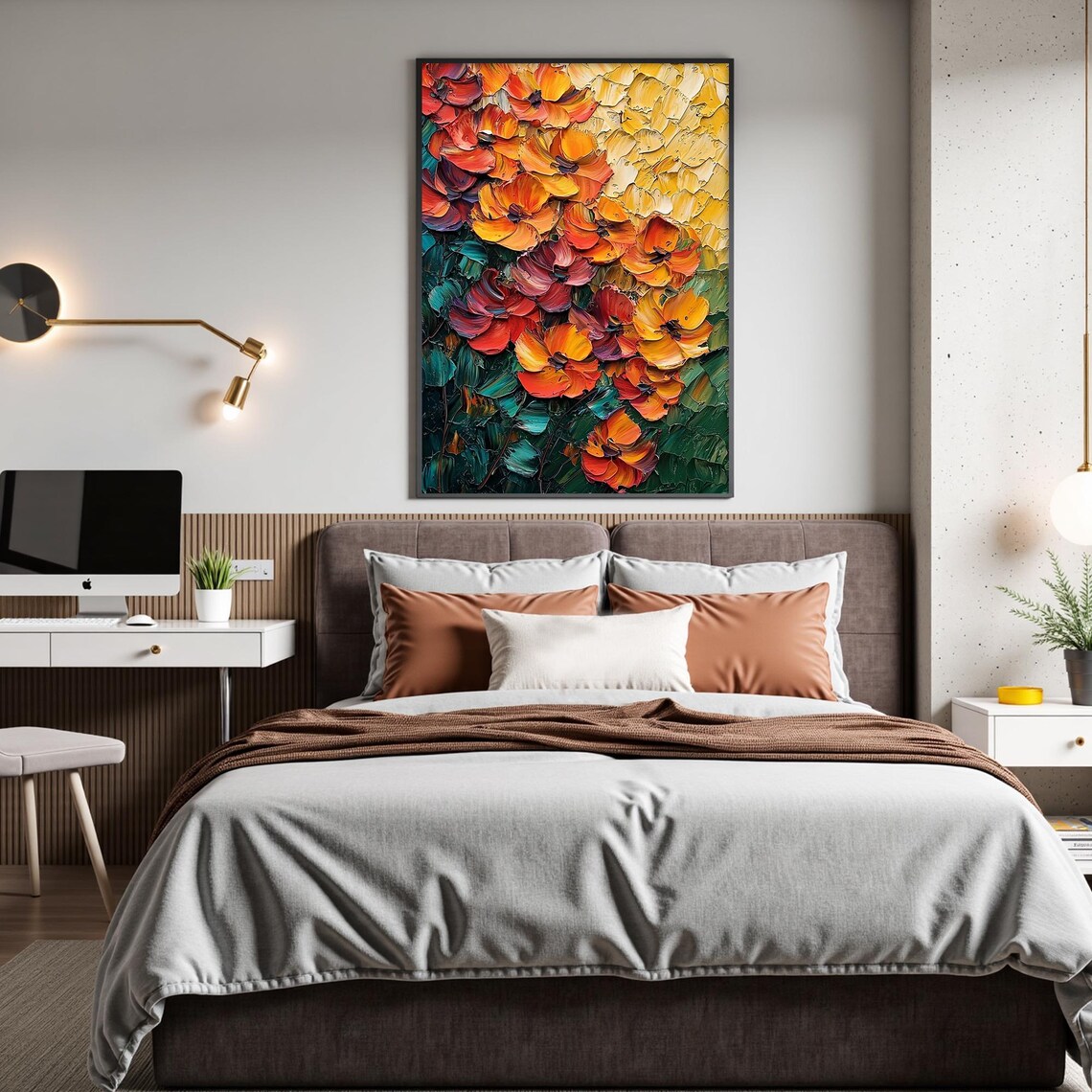Orange Poppy Blooms Palette Knife Floral Oil Painting Poster - Image 3