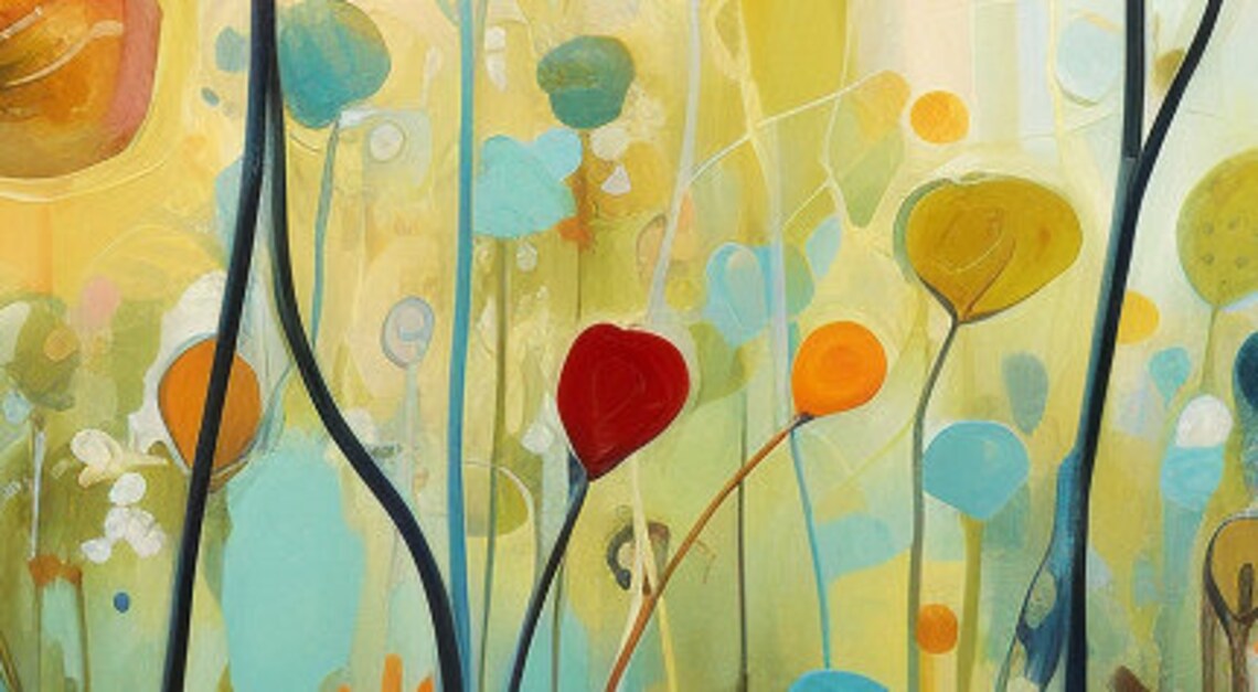 Orange Poppy Meadow Tall Stems Teal Green Floral Field Poster - Image 6