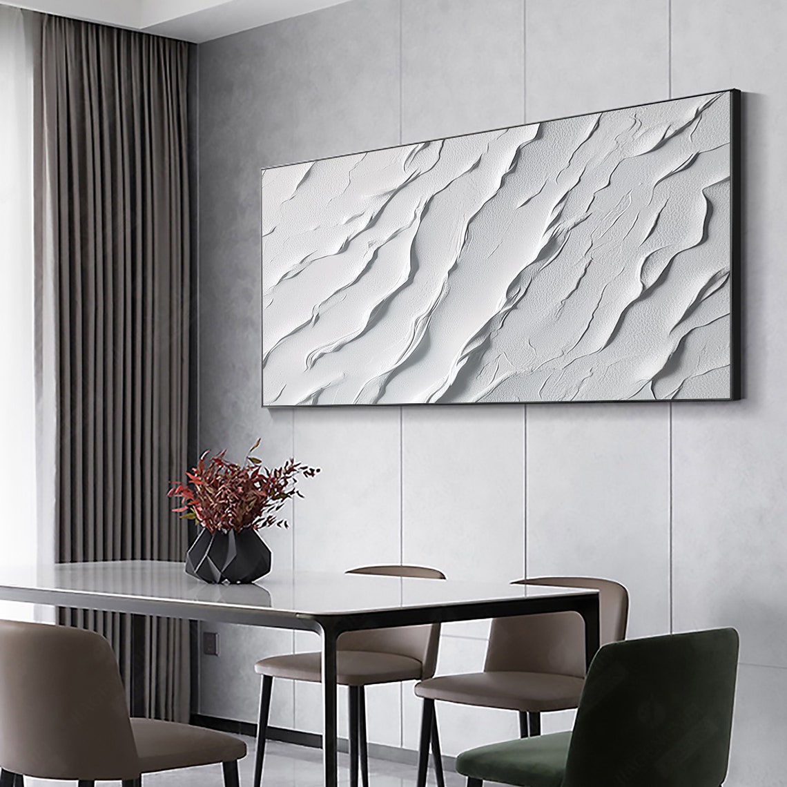 White 3D Textured Wave Abstract Minimalist Oil Painting Poster - Image 2