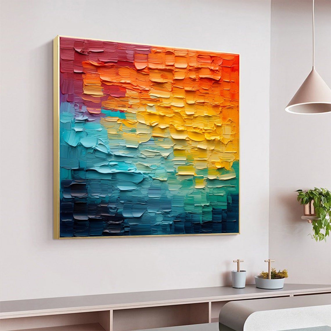 Sunset Gradient Abstract Impasto Textured Oil Painting Poster - Image 7