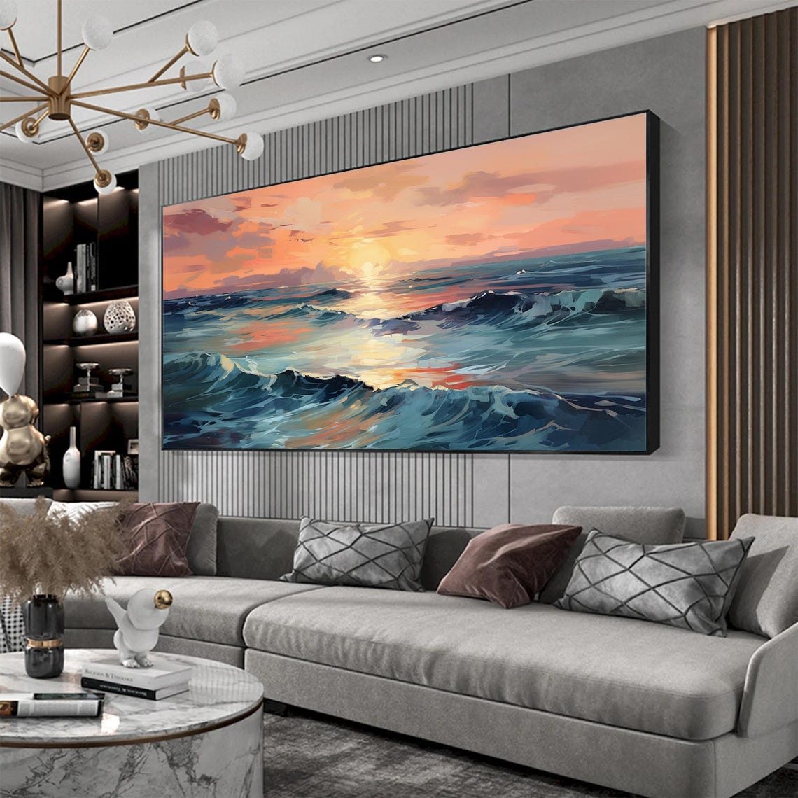 Peach Sky Sunset Ocean Waves Warm Glow Horizon Seascape Poster - Image 8