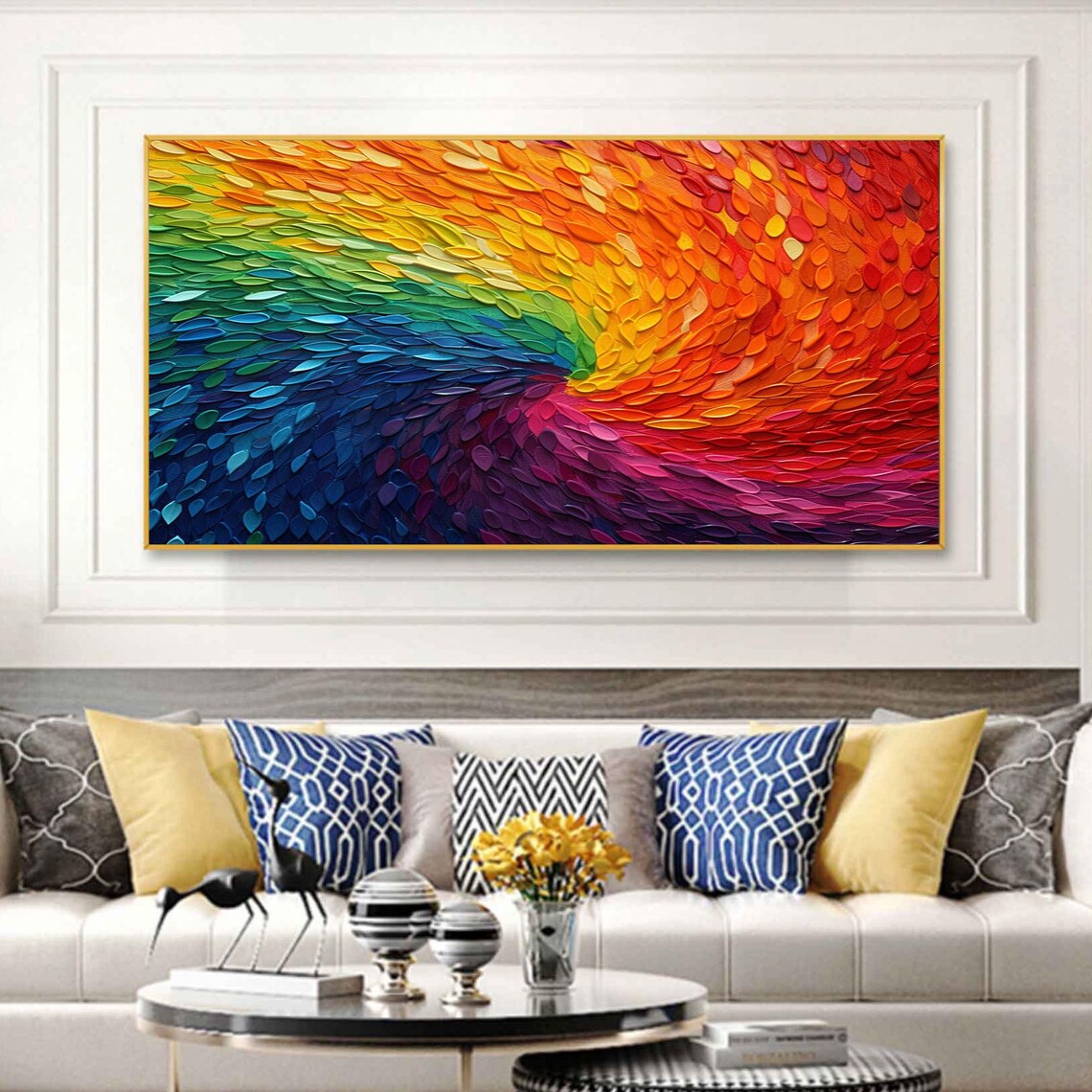 Rainbow Swirl 3D Palette Knife Abstract Texture Oil Painting Poster - Image 3