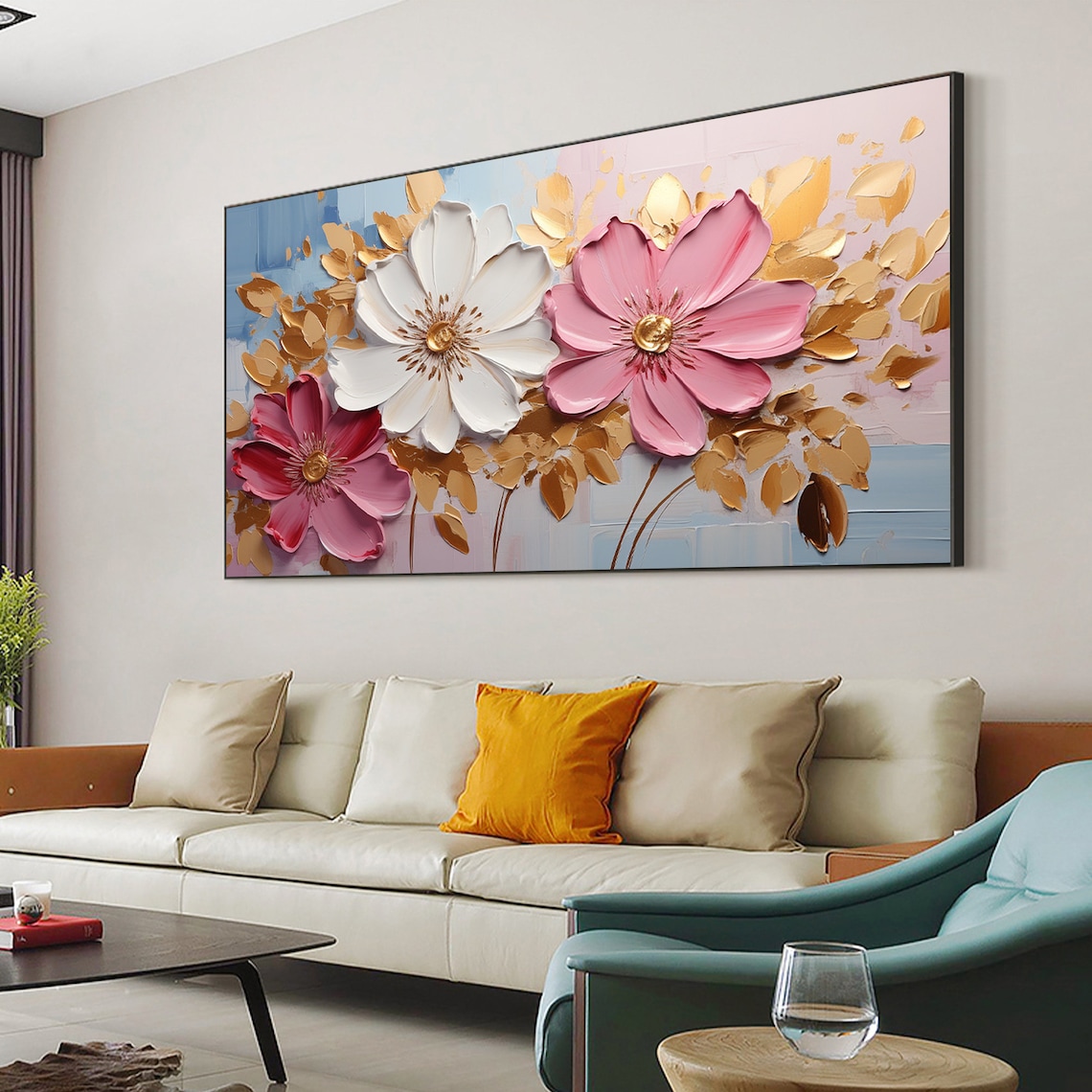 Abstract Flower Oil-Painting Style Print, Custom Gold Decor - Image 7