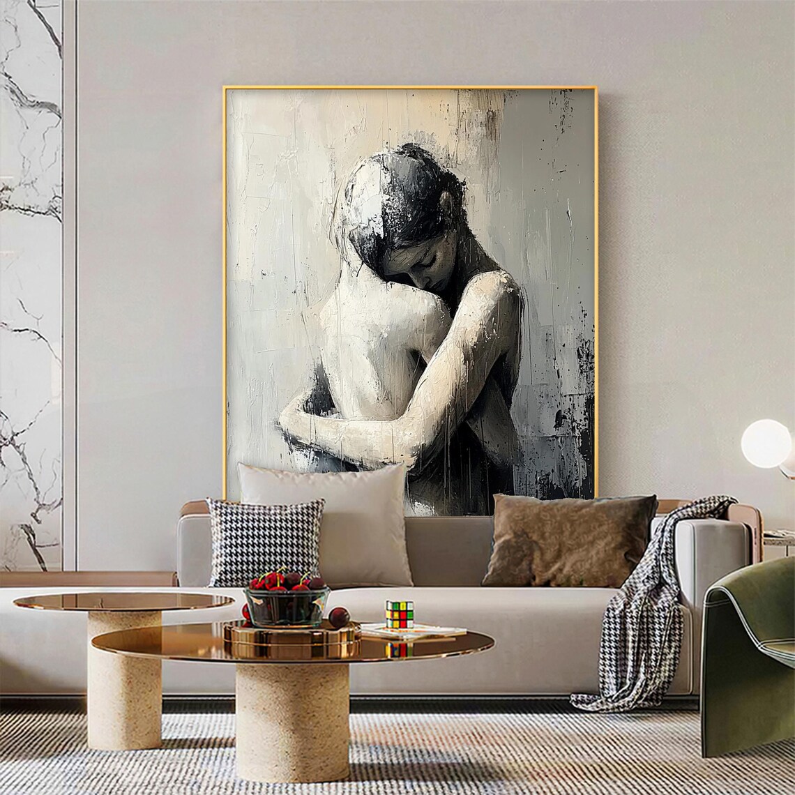 Abstract Grey Woman Embrace Portrait Art Print - Image 5