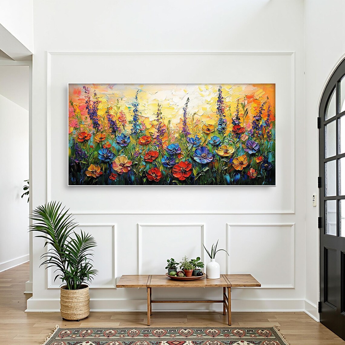 Colorful Wildflower Meadow at Sunset Impasto Oil Painting Poster - Image 4