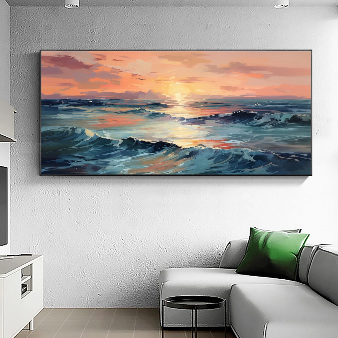 Peach Sky Sunset Ocean Waves Warm Glow Horizon Seascape Poster - Image 4