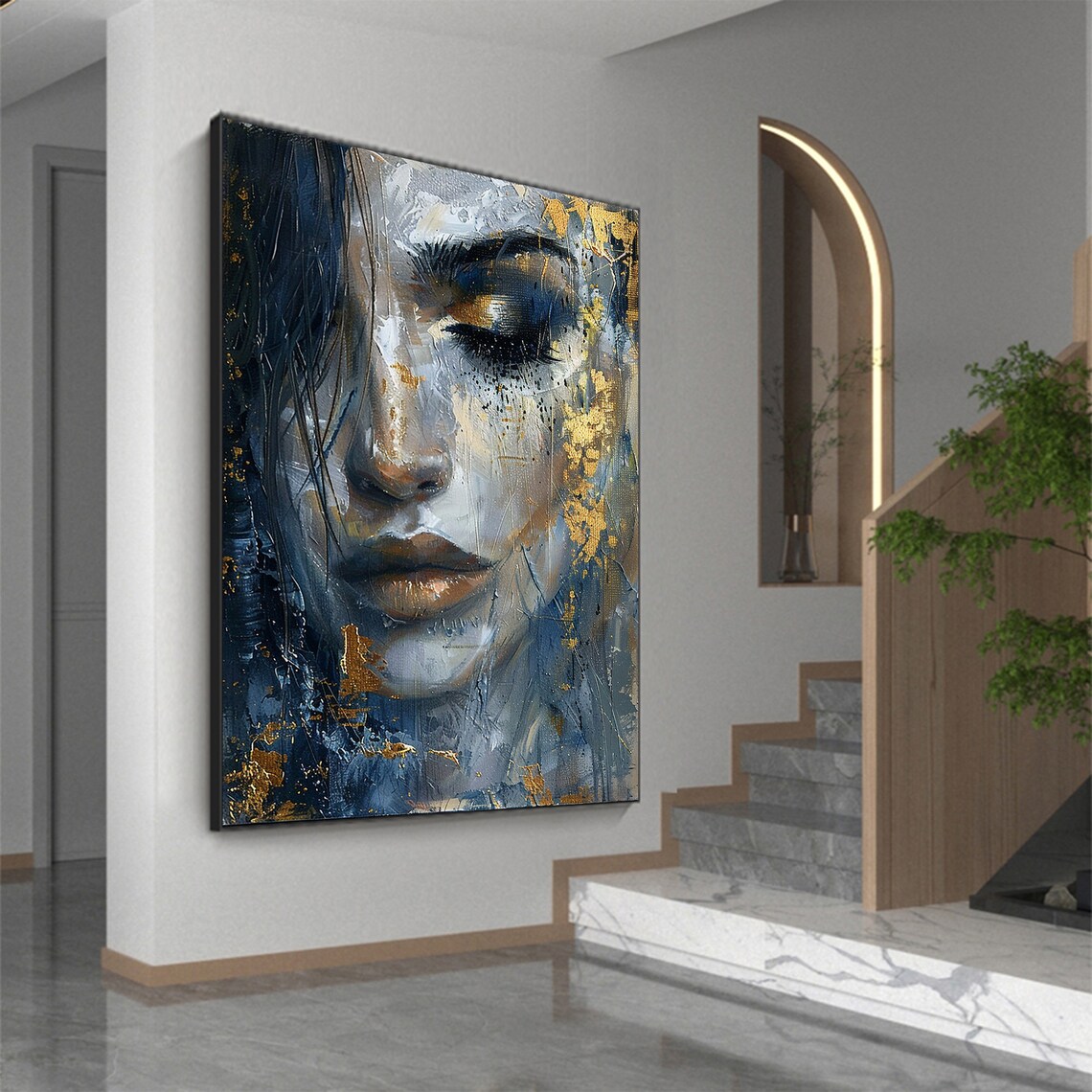 Custom Abstract Girl Face Oil Painting, Bedroom Art Print - Image 2