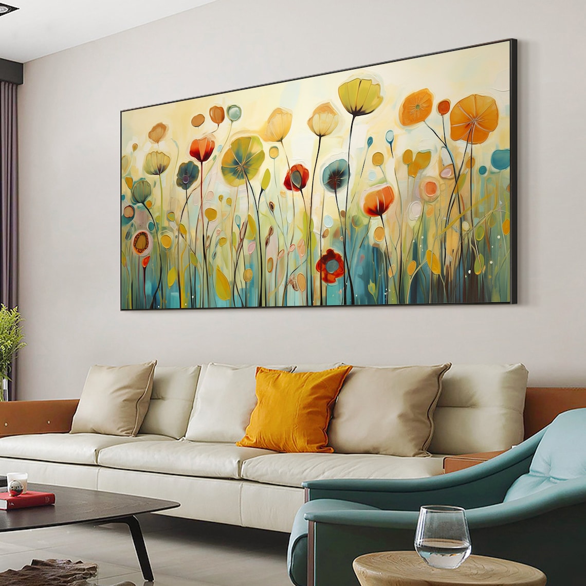 Whimsical Tall-Stem Wildflowers Abstract Floral Oil Painting Poster - Image 4