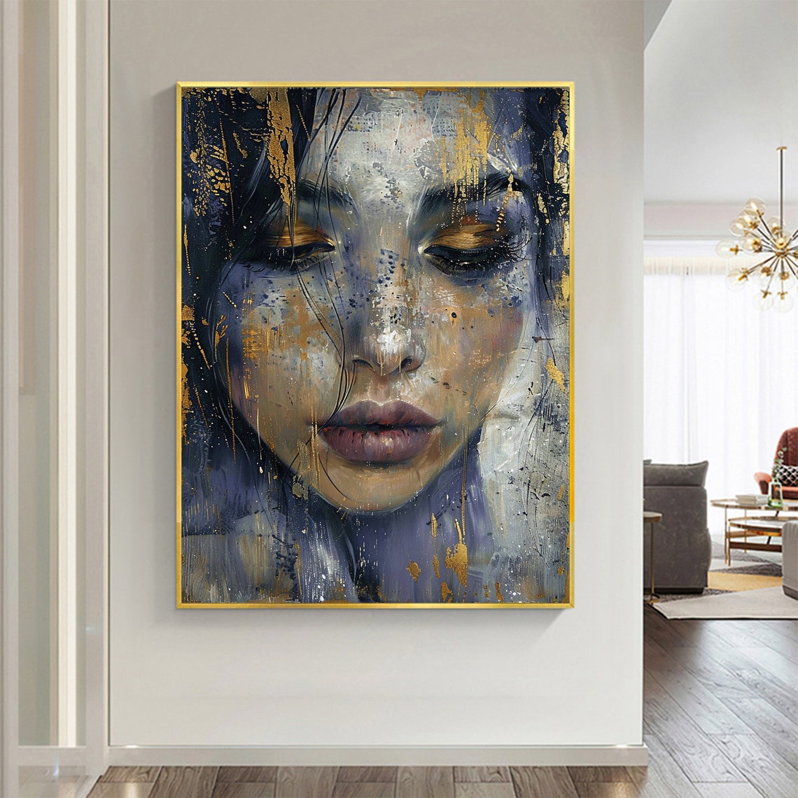 Woman's Face Abstract Portrait With Gold Leaf Oil Painting Poster - Image 7