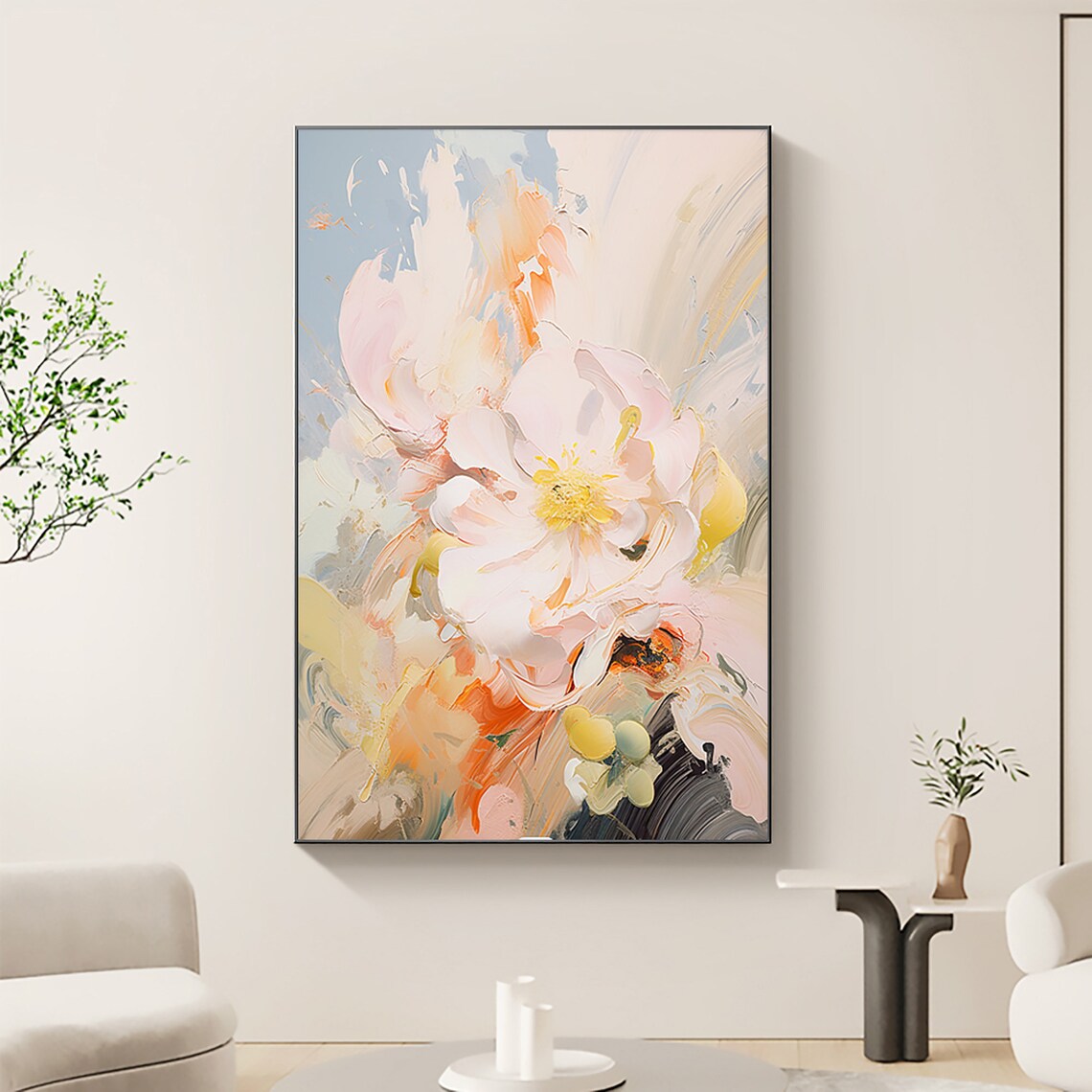 Minimalist Pink Flower Oil Painting, Modern Wall Art Print - Image 2